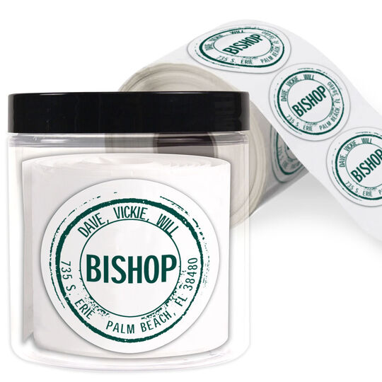 Vintage Bishop Round Address Labels in a Jar